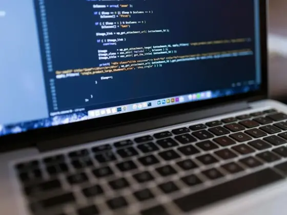 Focused view of programming code displayed on a laptop, ideal for tech and coding themes.